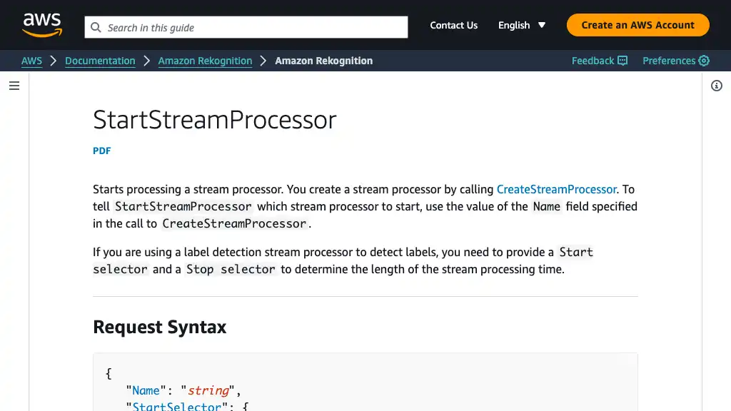 StartStreamProcessor - Amazon Rekognition