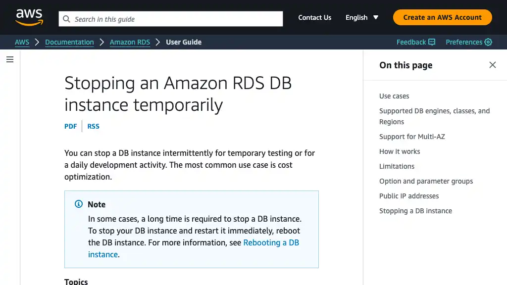 Stopping an Amazon RDS DB instance temporarily - Amazon Relational Database Service