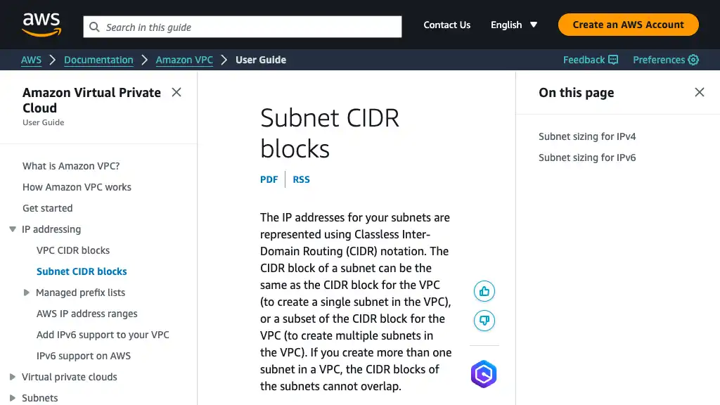Subnet CIDR blocks - Amazon Virtual Private Cloud