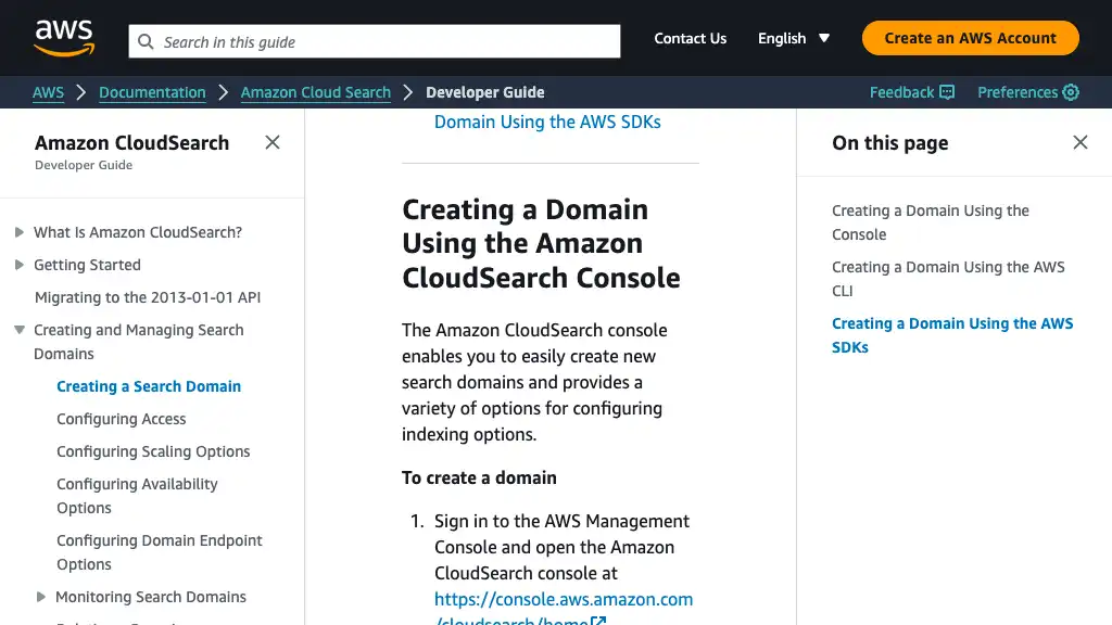 Creating an Amazon CloudSearch Domain - Amazon CloudSearch