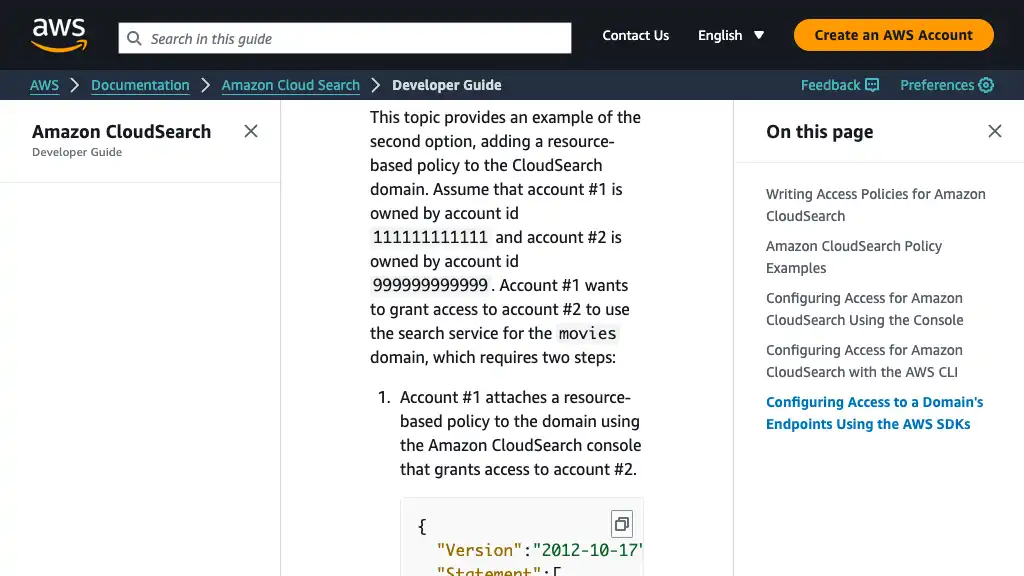 Configuring Access for Amazon CloudSearch - Amazon CloudSearch