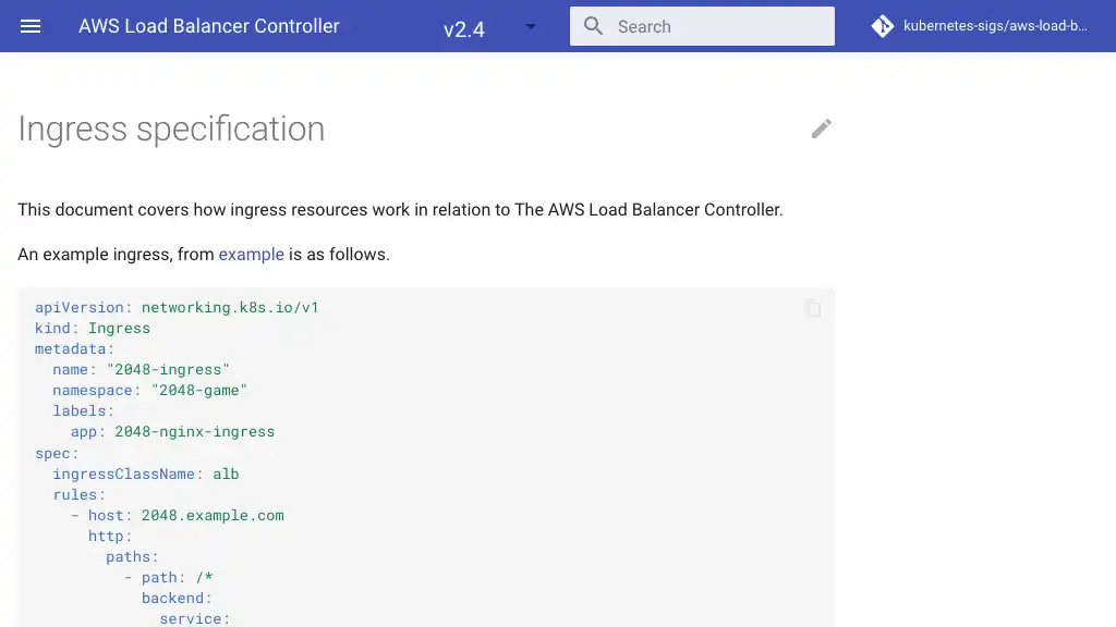 Specification - AWS Load Balancer Controller