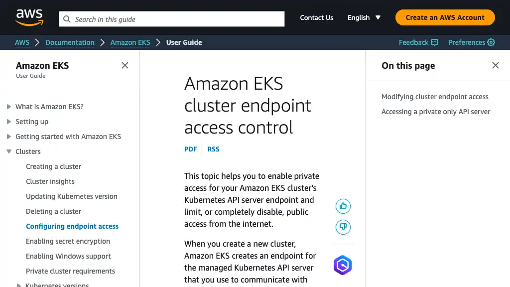 Amazon EKS cluster endpoint access control - Amazon EKS